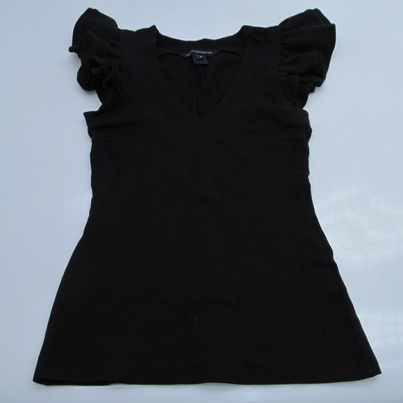 French Connection Black Ruffle Sleeve Top T Shirt - Picture 1 of 5